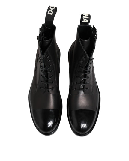 Dolce & Gabbana Brown Black Lace Up Mid Calf Men Boots Shoes