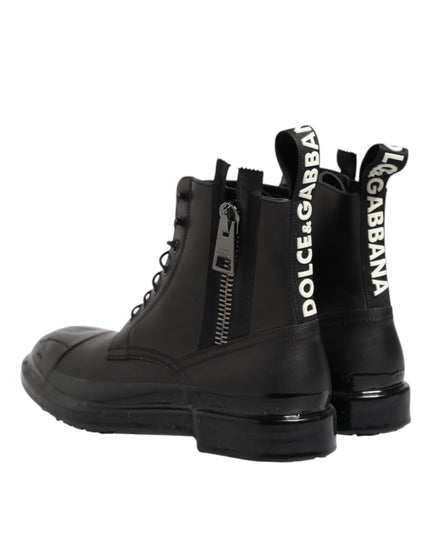 Dolce & Gabbana Brown Black Lace Up Mid Calf Men Boots Shoes