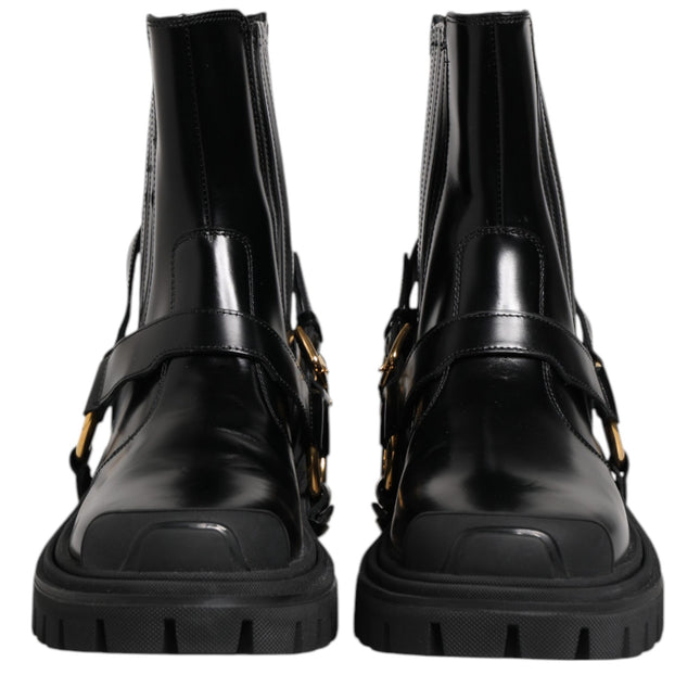 Dolce & Gabbana Black Leather Chelsea Men Short Boots Shoes