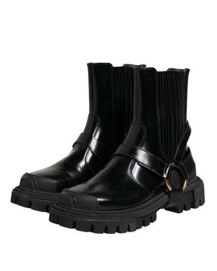 Dolce & Gabbana Black Leather Chelsea Men Short Boots Shoes
