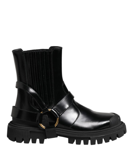 Dolce & Gabbana Black Leather Chelsea Men Short Boots Shoes