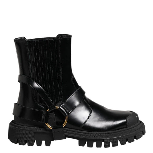 Dolce & Gabbana Black Leather Chelsea Men Short Boots Shoes