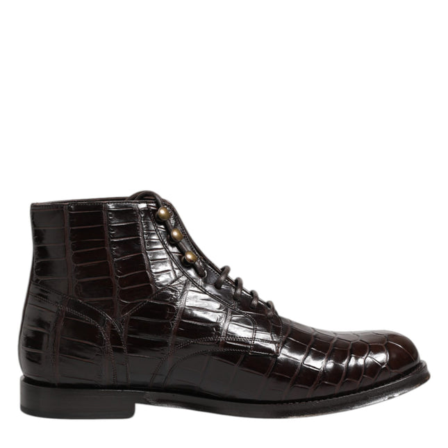 Dolce & Gabbana Dark Brown Leather Lace Up Short Boots Shoes
