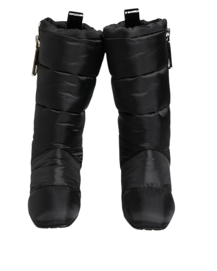 Dolce & Gabbana Black Padded Mid Calf Logo Heel Boots Shoes