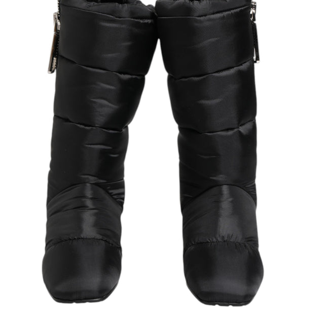 Dolce & Gabbana Black Padded Mid Calf Logo Heel Boots Shoes