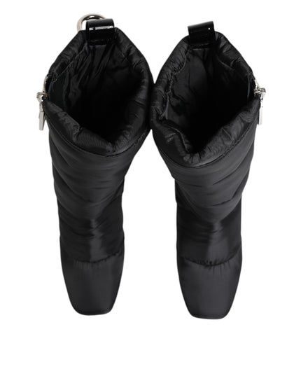 Dolce & Gabbana Black Padded Mid Calf Logo Heel Boots Shoes