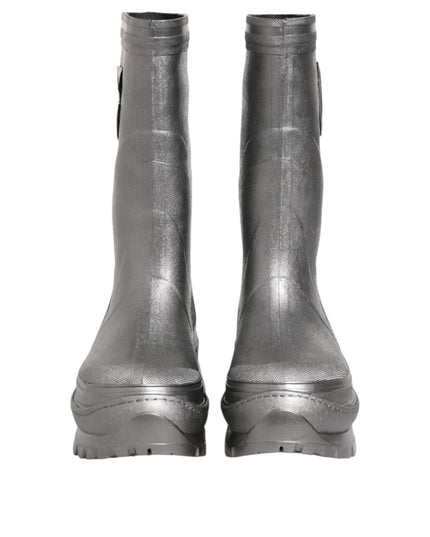 Dolce & Gabbana Metallic Silver Pull On Rain Boots Shoes