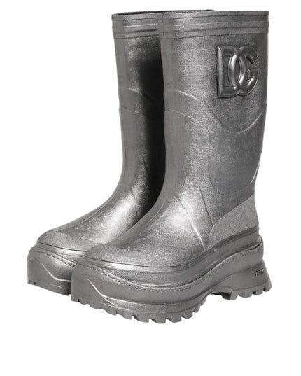 Dolce & Gabbana Metallic Silver Pull On Rain Boots Shoes