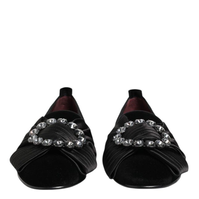 Dolce & Gabbana Black VATICANO Crystal Ribbon Slip On Shoes