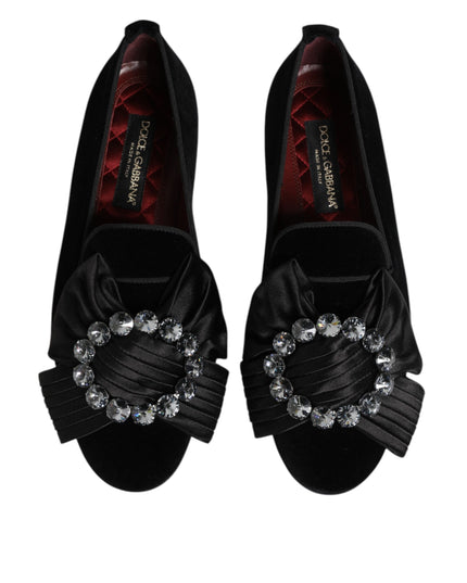 Dolce & Gabbana Black VATICANO Crystal Ribbon Slip On Shoes