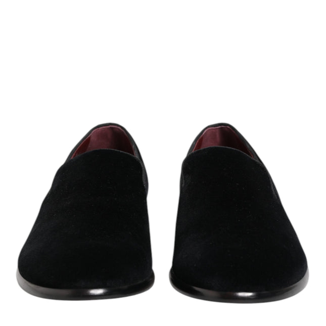 Dolce & Gabbana Black Velvet Loafers Formal Men Dress Shoes