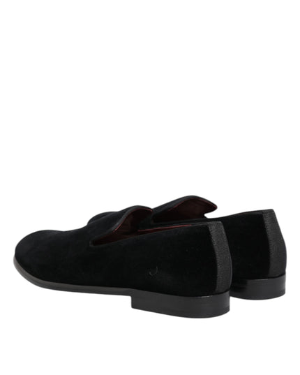 Dolce & Gabbana Black Velvet Loafers Formal Men Dress Shoes