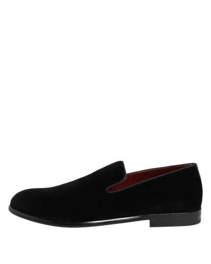 Dolce & Gabbana Black Velvet Loafers Formal Men Dress Shoes