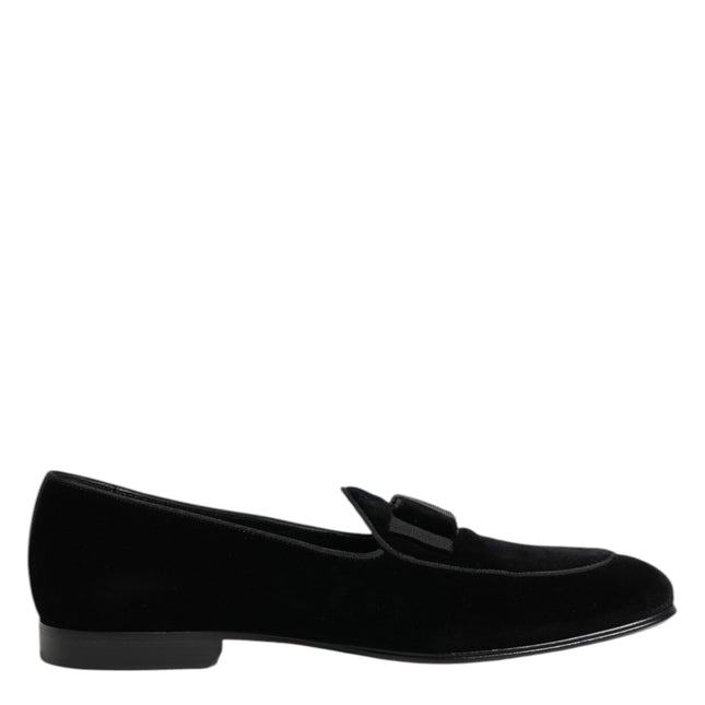 Dolce & Gabbana Black Velvet Loafers Formal Men Dress Shoes