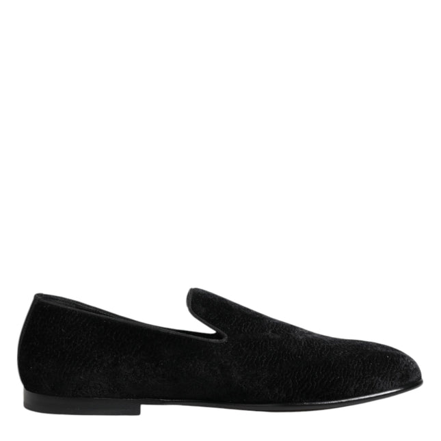 Dolce & Gabbana Black Jacquard Loafers Formal Men Dress Shoes