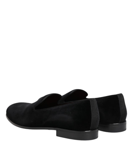 Dolce & Gabbana Black Velvet Slip On Loafers Men Formal Shoes