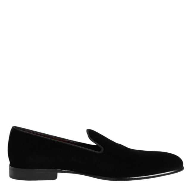Dolce & Gabbana Black Velvet Slip On Loafers Men Formal Shoes