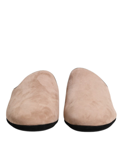Dolce & Gabbana Beige Suede Leather Slides Flat Slipper Shoes