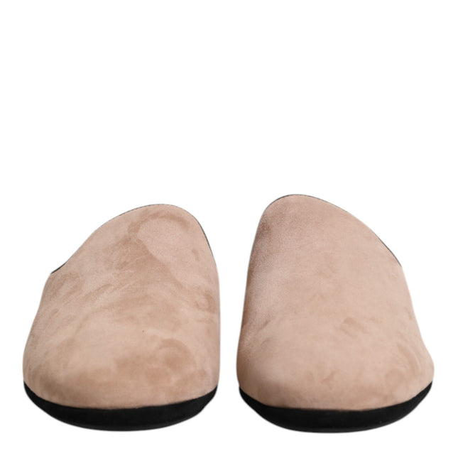 Dolce & Gabbana Beige Suede Leather Slides Flat Slipper Shoes