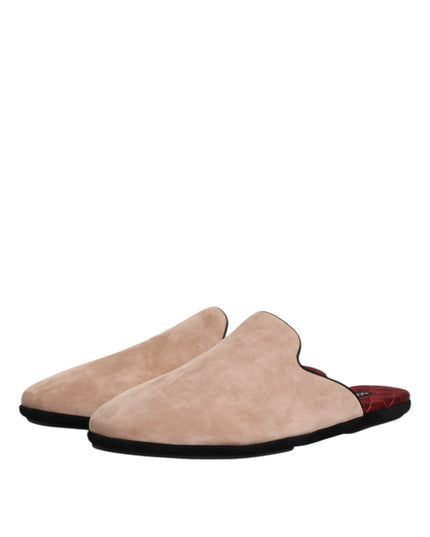 Dolce & Gabbana Beige Suede Leather Slides Flat Slipper Shoes