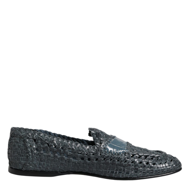 Dolce & Gabbana Blue Woven Raffia Slip On Loafers Shoes