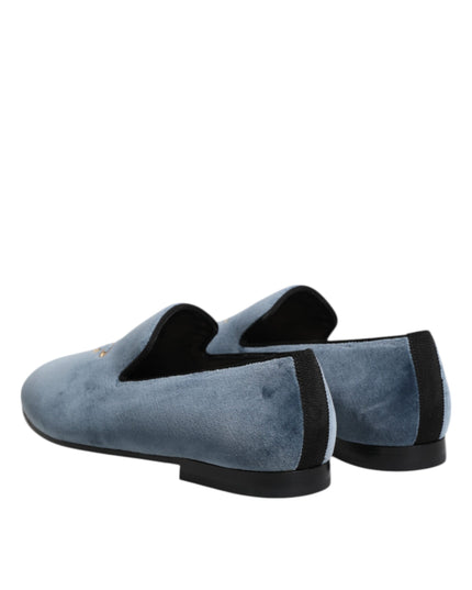 Dolce & Gabbana Blue Velvet DG Logo Loafers Formal Shoes