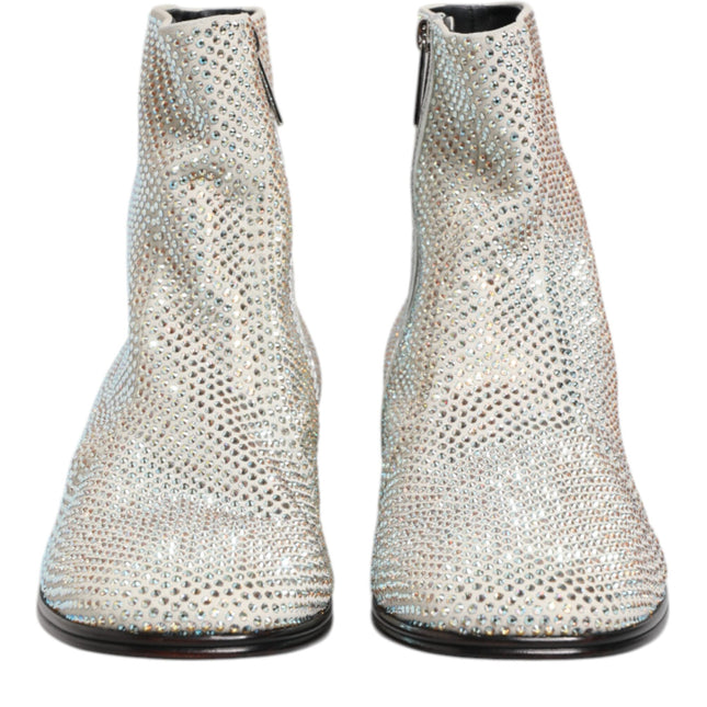 Dolce & Gabbana White Strass DG Logo Heels Ankle Boots Shoes