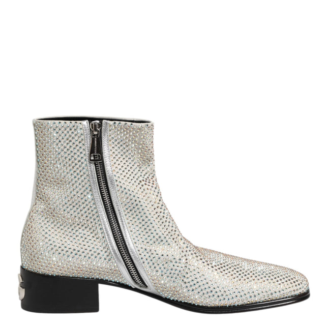Dolce & Gabbana White Strass DG Logo Heels Ankle Boots Shoes