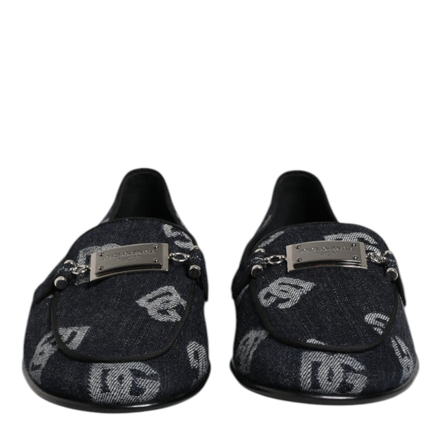 Dolce & Gabbana Blue Logo Cotton Loafers Formal Dress Shoes