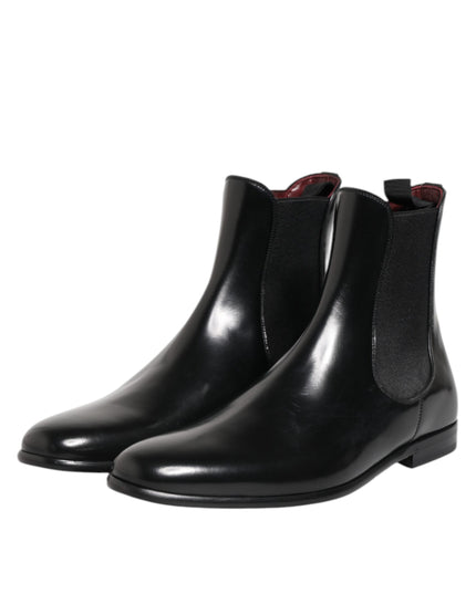 Dolce & Gabbana Black Chelsea Slip On Mid Calf Boots Shoes
