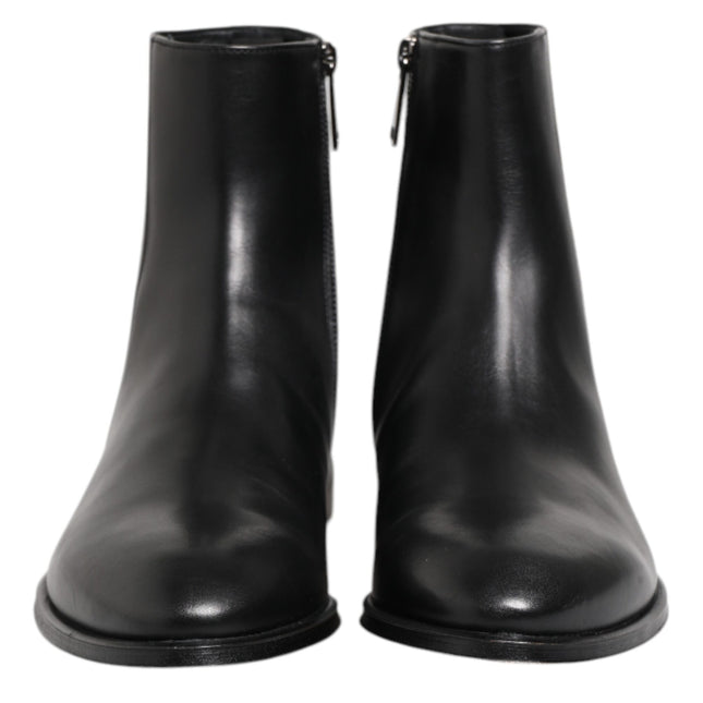 Dolce & Gabbana Black Leather Mid Calf Men Boots Shoes