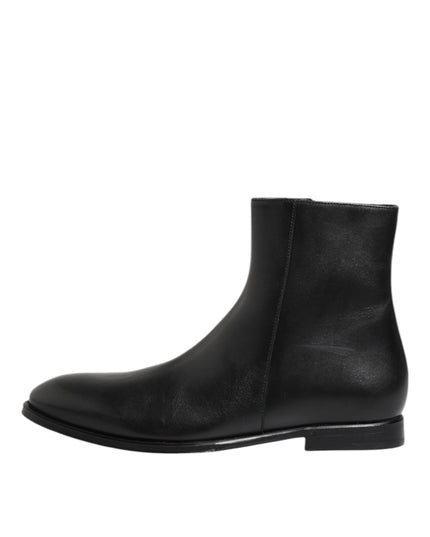 Dolce & Gabbana Black Leather Mid Calf Men Boots Shoes