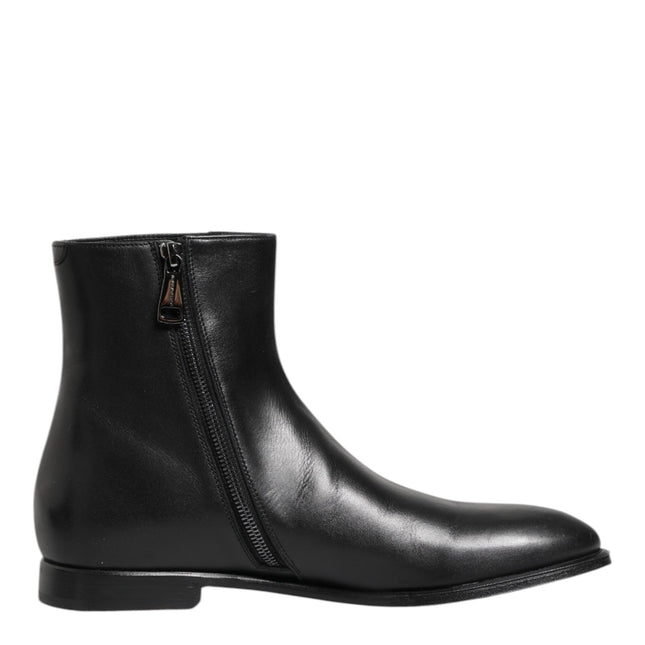 Dolce & Gabbana Black Leather Mid Calf Men Boots Shoes