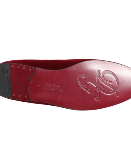 Dolce & Gabbana Red Velvet Gold Crown Mens Loafers Shoes