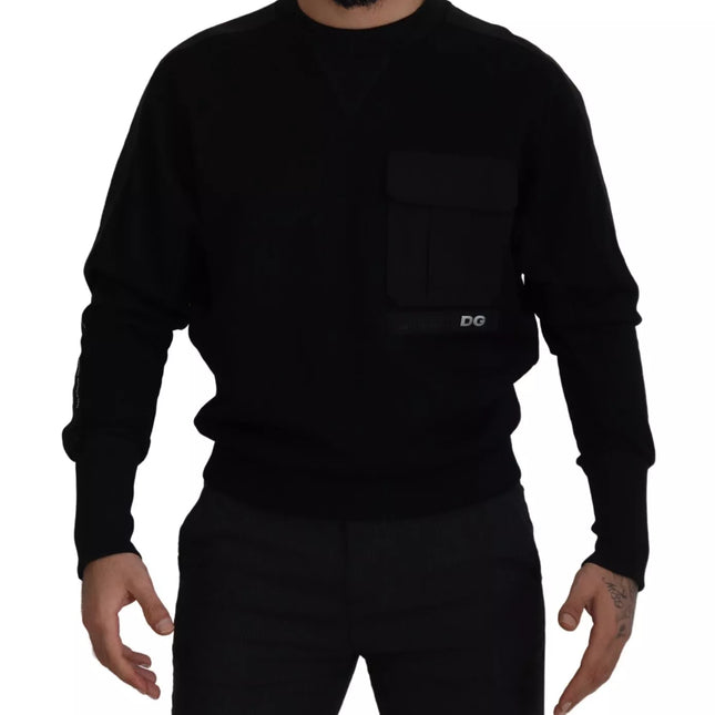 Dolce & Gabbana Black Cotton Crewneck Sweatshirt Sweater