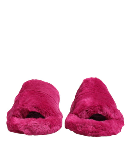 Dolce & Gabbana Pink Acrylic Faux Fur Mens Flats Sandals Shoes