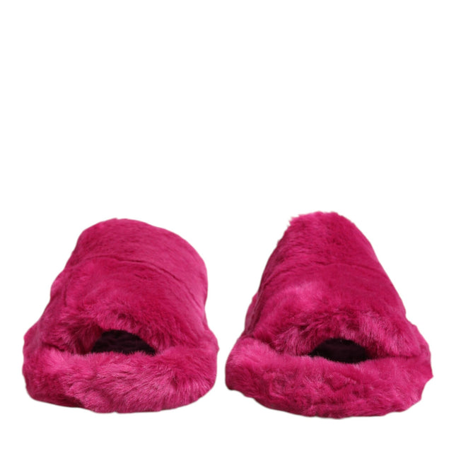 Dolce & Gabbana Pink Acrylic Faux Fur Mens Flats Sandals Shoes