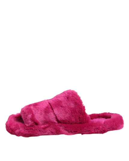 Dolce & Gabbana Pink Acrylic Faux Fur Mens Flats Sandals Shoes