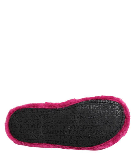 Dolce & Gabbana Pink Acrylic Faux Fur Mens Flats Sandals Shoes
