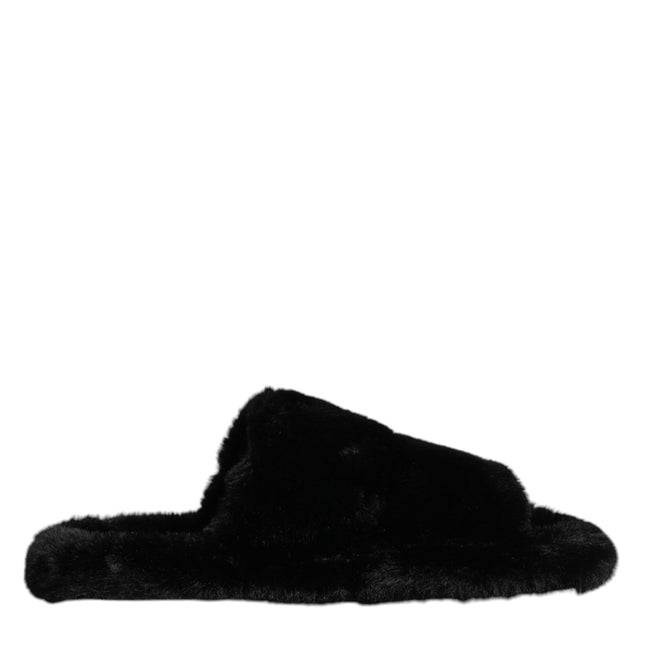 Dolce & Gabbana Black Faux Fur Flats Men Sandals Shoes
