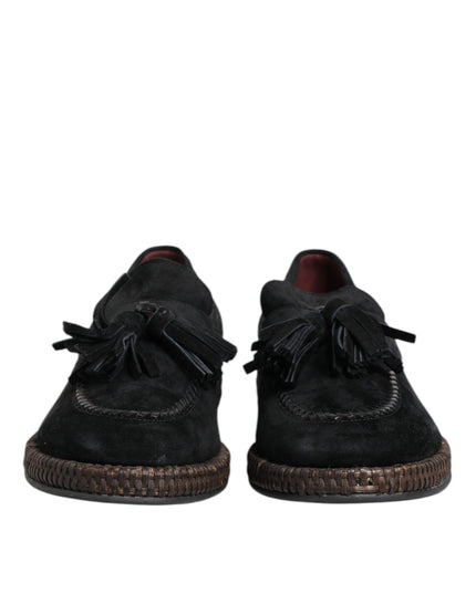 Dolce & Gabbana Black Suede Tassel Embellished Loafers Shoes