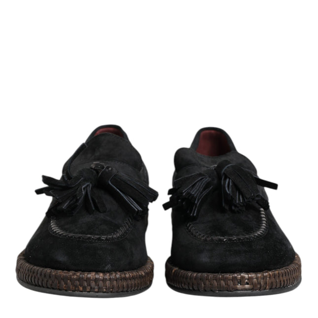 Dolce & Gabbana Black Suede Tassel Embellished Loafers Shoes