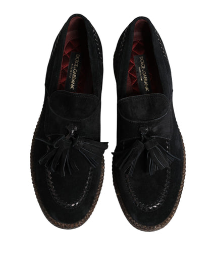 Dolce & Gabbana Black Suede Tassel Embellished Loafers Shoes