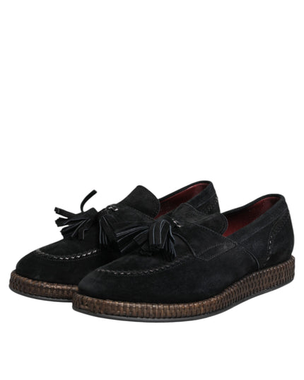 Dolce & Gabbana Black Suede Tassel Embellished Loafers Shoes
