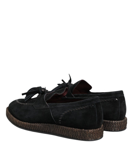 Dolce & Gabbana Black Suede Tassel Embellished Loafers Shoes
