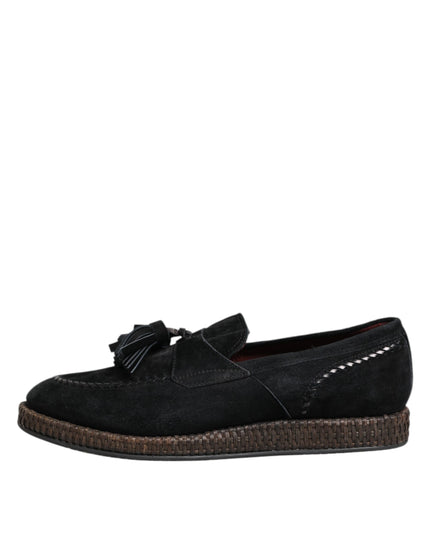 Dolce & Gabbana Black Suede Tassel Embellished Loafers Shoes