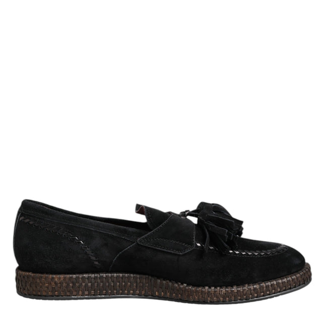 Dolce & Gabbana Black Suede Tassel Embellished Loafers Shoes