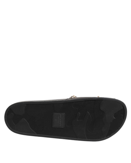 Dolce & Gabbana Black Rubber Sacred Heart Slides Men Beachwear Shoes