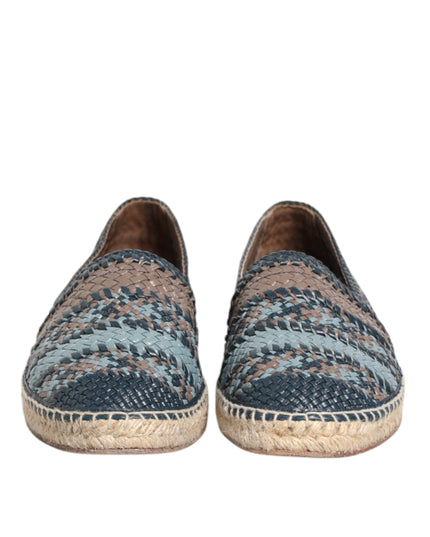 Dolce & Gabbana Blue Gray Woven Leather Buffalo Espadrille Shoes