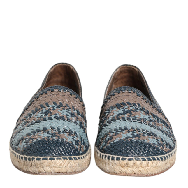 Dolce & Gabbana Blue Gray Woven Leather Buffalo Espadrille Shoes